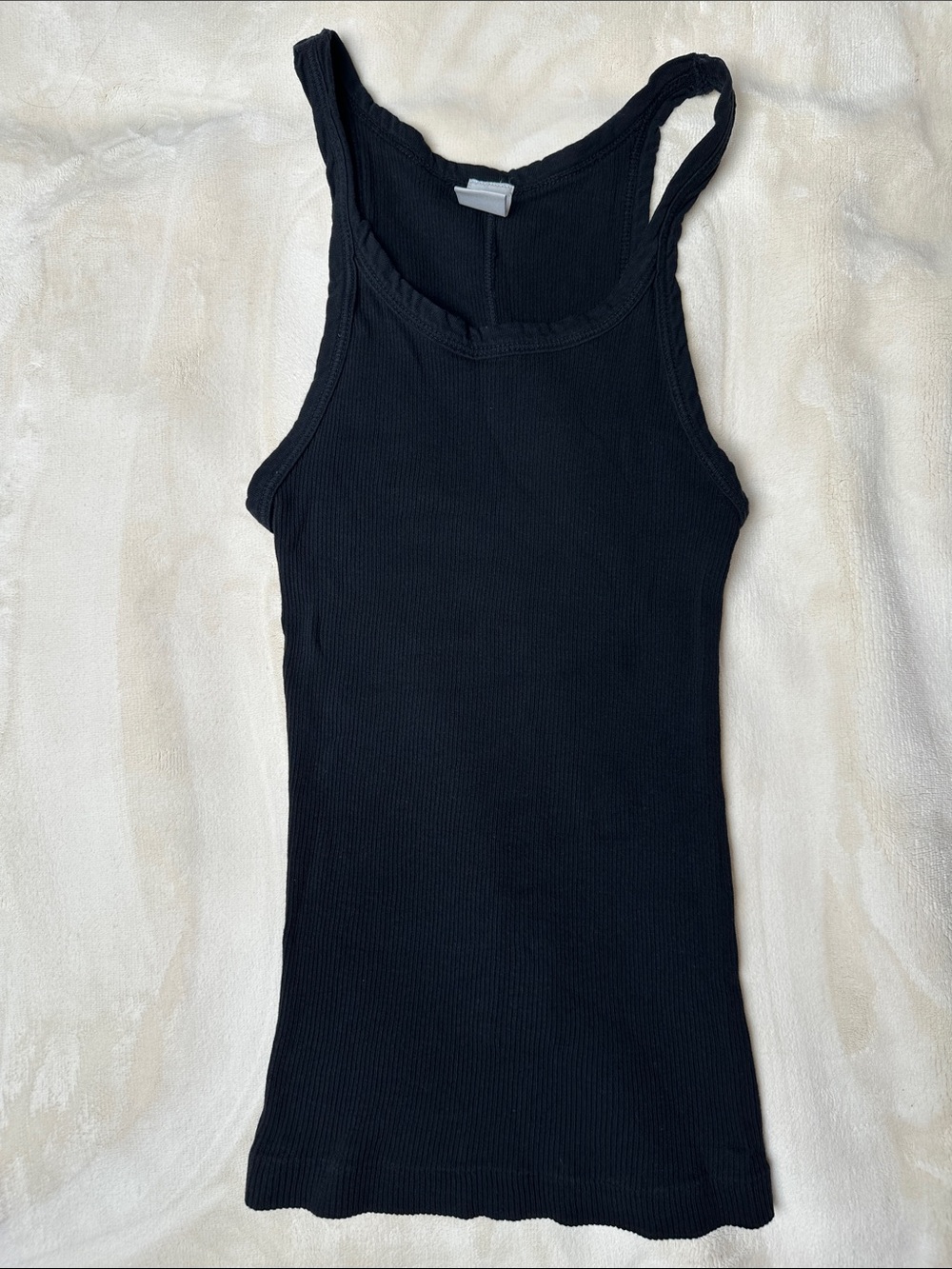 Re/Done Black Ribbed Scoop Neck Tank top